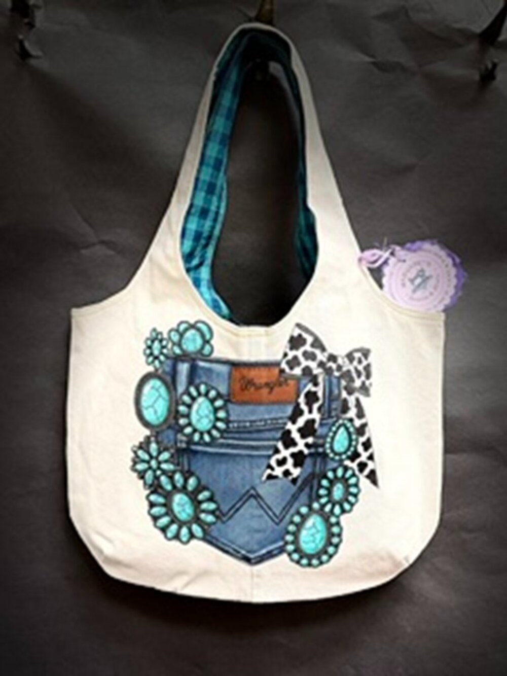 Western Denim Tote Bag, Upcycled Jean Purse, Handmade Wrangler Inspired Tote